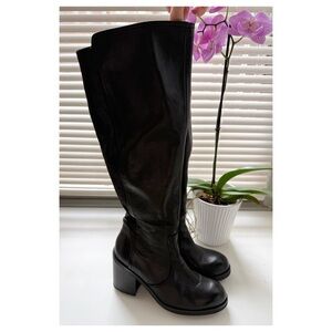 Jeffrey Campbell Black Leather Knee-High Women's Boots